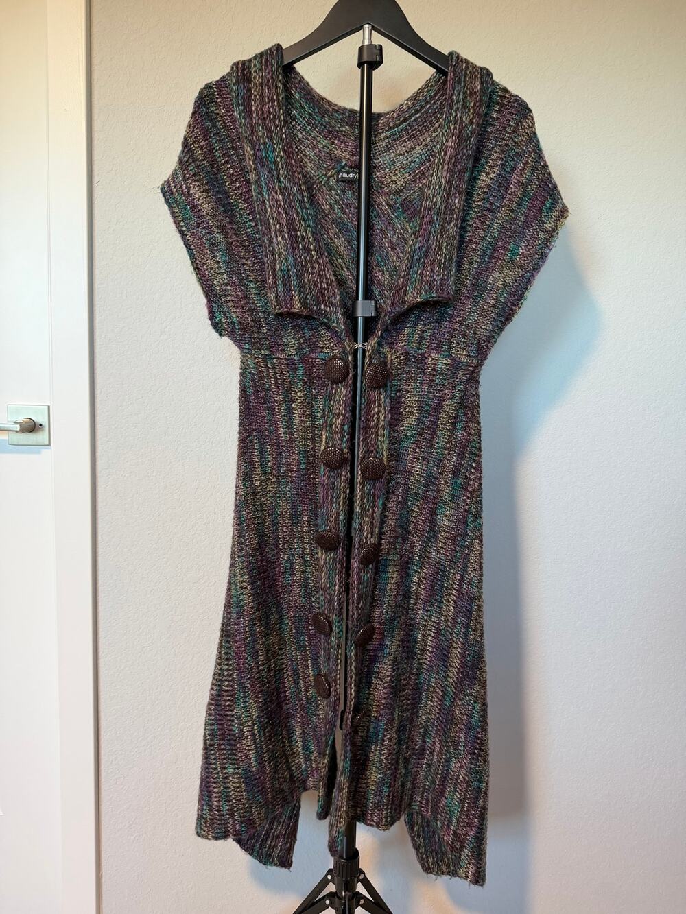 Chaudry KC Multicolor Marled Knit Long Vest Cardigan Small Whimsygoth